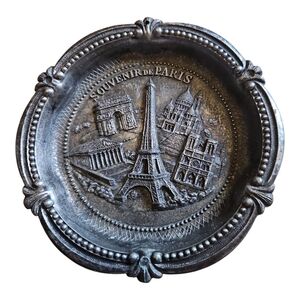 Vtg Paris Souvenir Metal Dish Eiffel Tower Notre Dame Trinket Tray France ms104